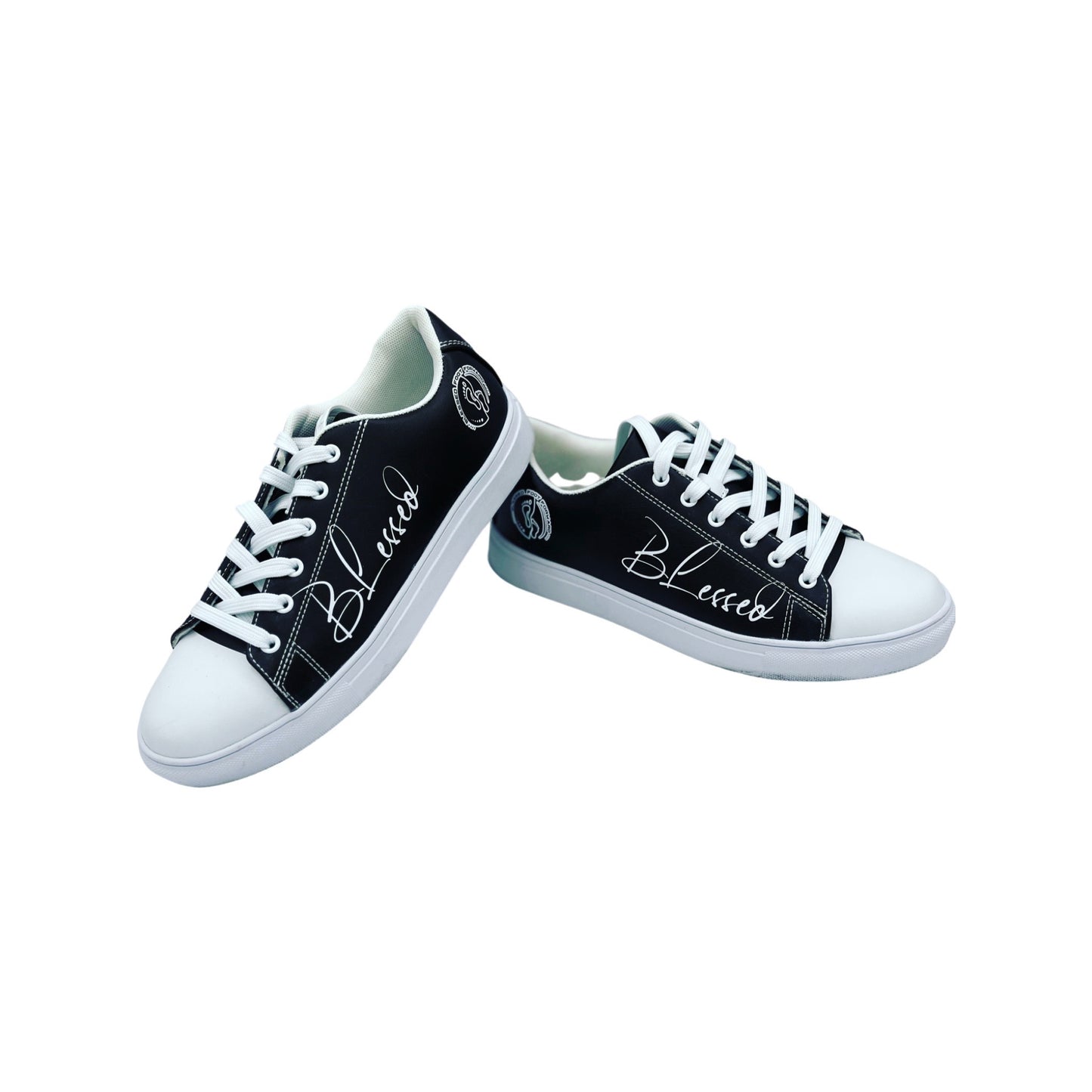 Women's Faux-Leather Sneaker- Simply blessed -white toe
