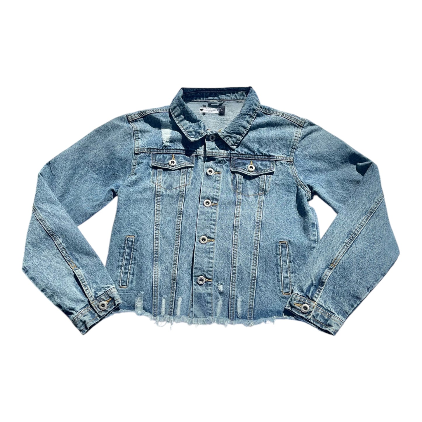 I Believe Distressed Denim Jacket
