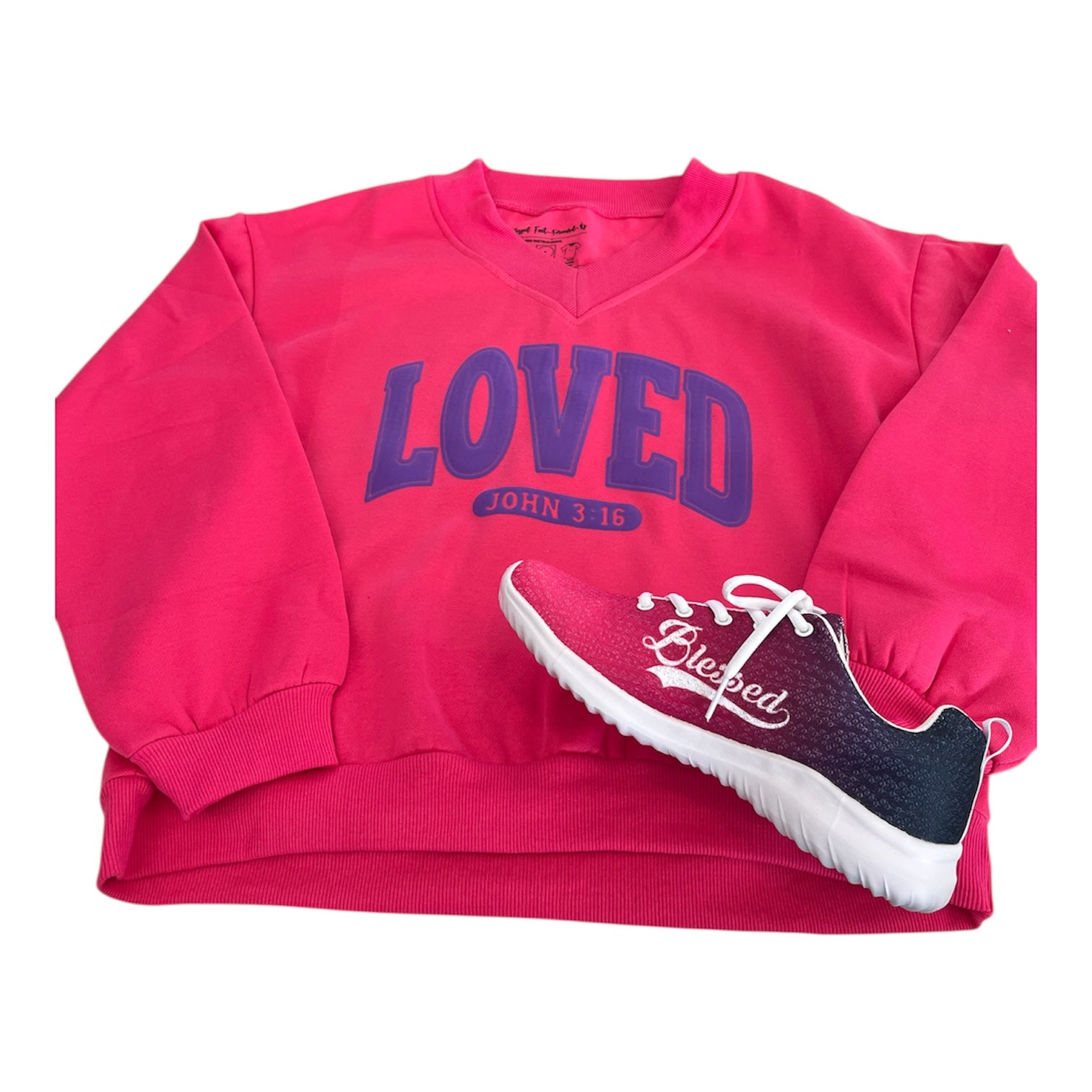 Loved V-NECK FLEECE LINED LOOSE FIT SWEATSHIRT