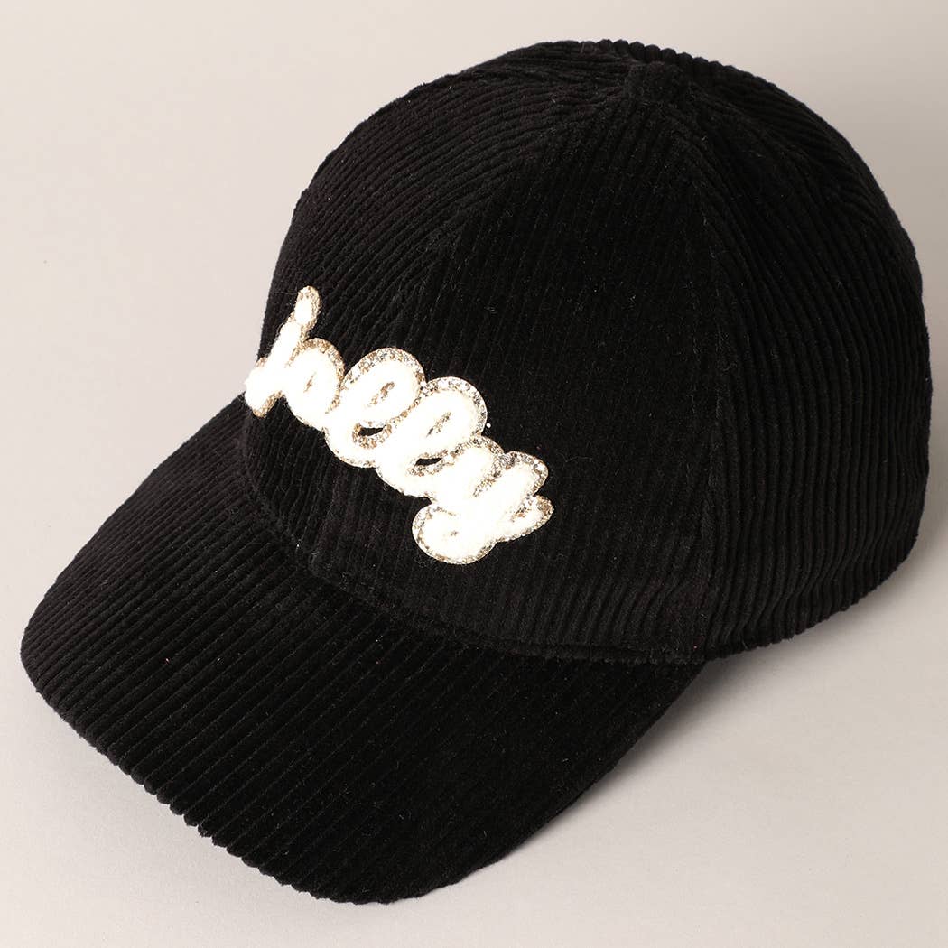 Jolly Chenille Glitter Patch Corduroy Baseball Cap