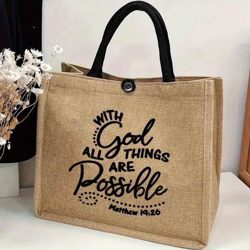 Faith Jute Tote Bag – With God All Things Are Possible