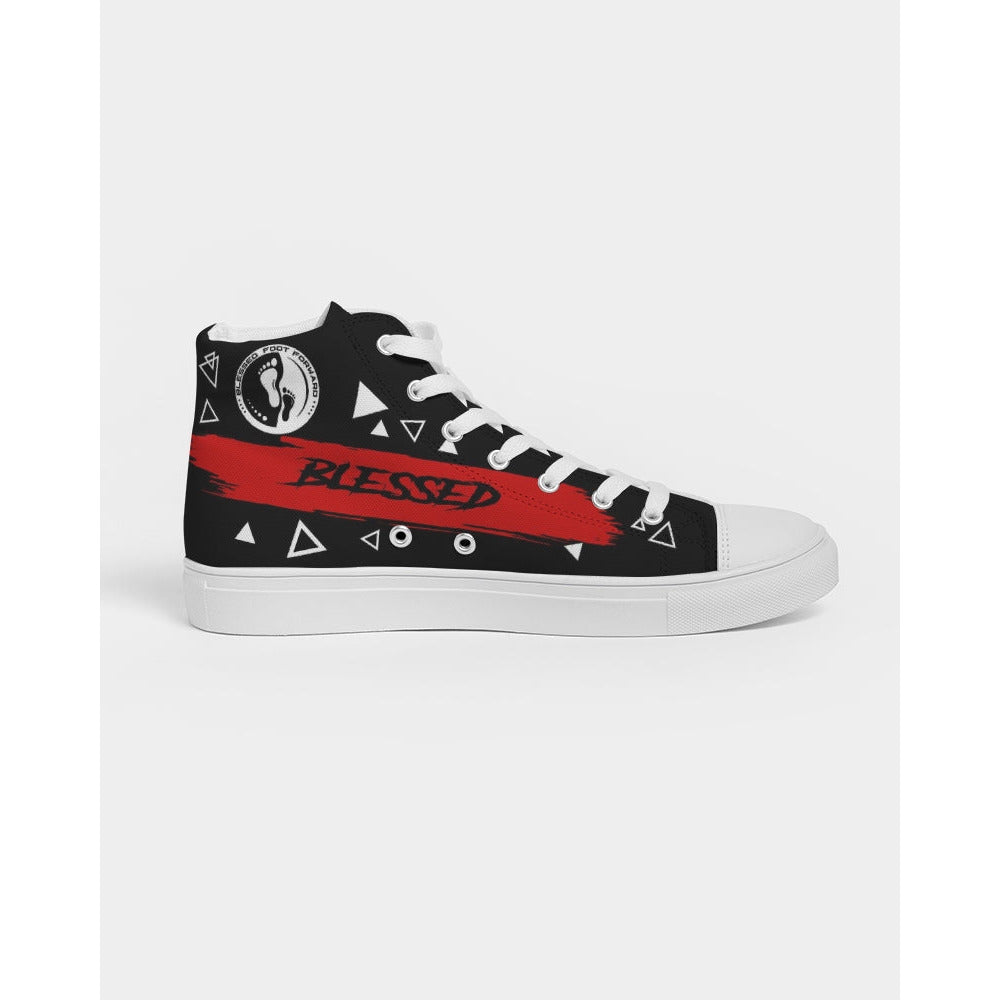 Women's High-top Canvas Sneaker- Blessed in Red- black tongue