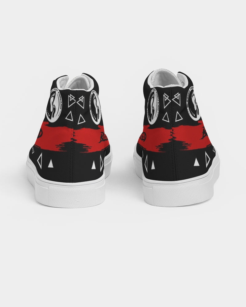 Women's High-top Canvas Sneaker- Blessed in Red- black tongue