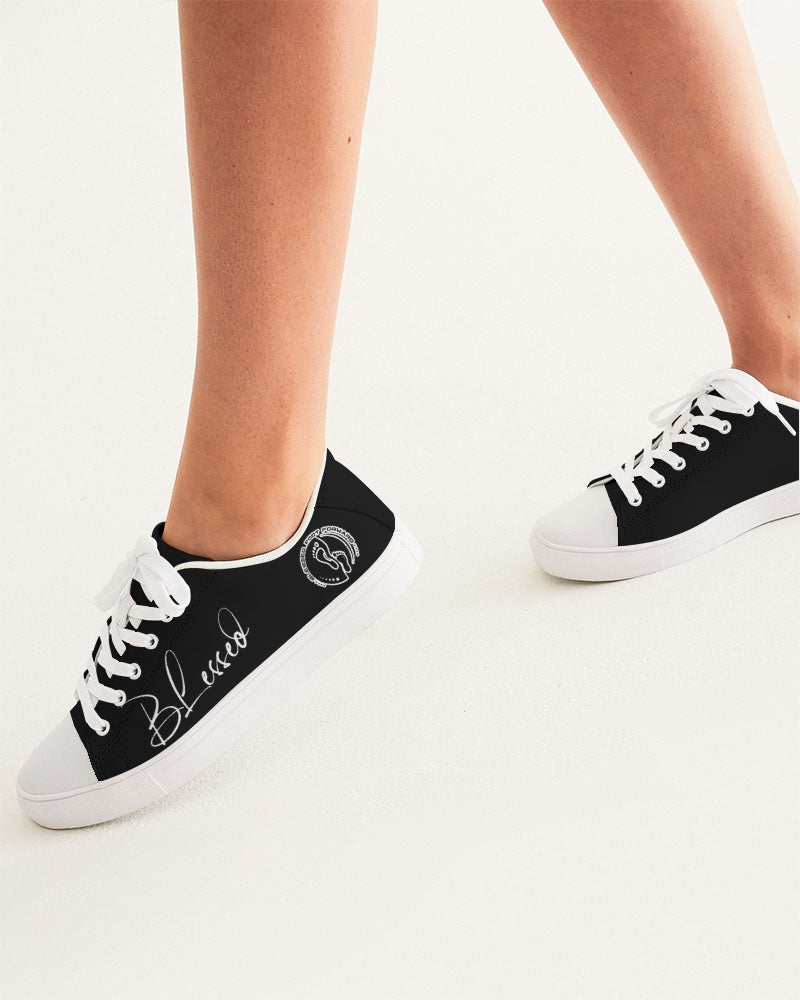 Women's Faux-Leather Sneaker- Simply blessed -white toe