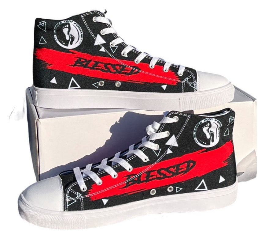 Men's High-top Canvas Sneaker - Blessed in Red and Black